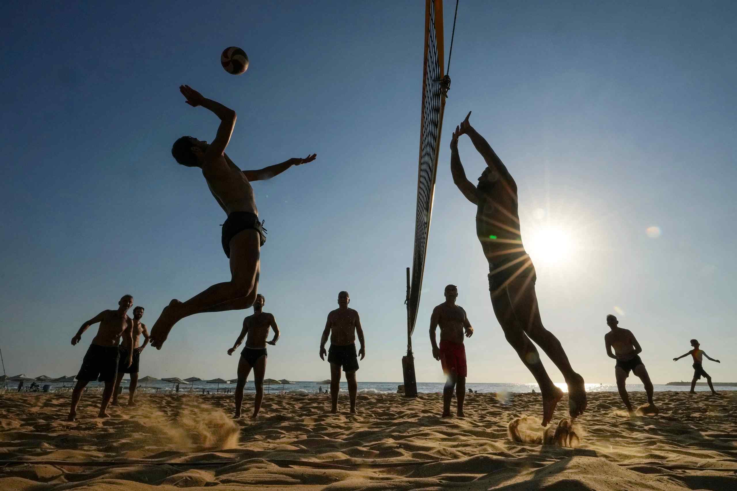A game of beach volleyball